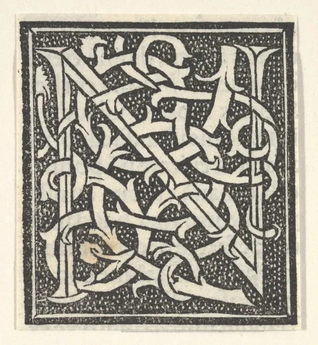 Framed Print : Initial letter N on patterned background, 1520. 1520. Creator: Anon Framed Print : Initial letter N on patterned background, 1520. 1520. Creator: Anon