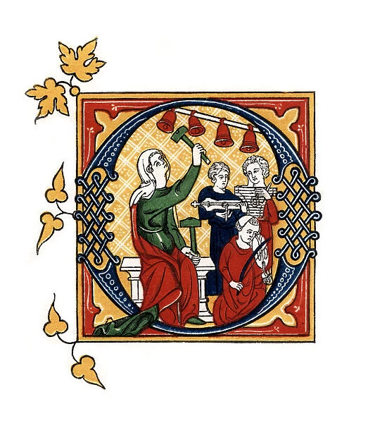 Initial letter O, 14th century, (1843). Artist: Henry Shaw