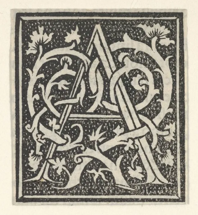 Framed Print : Initial letter A on patterned background, 1520. 1520. Creator: Anon Framed Print : Initial letter A on patterned background, 1520. 1520. Creator: Anon