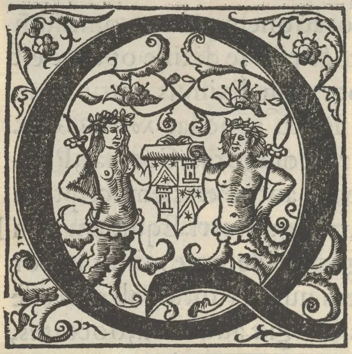 Framed Print : Initial letter Q with coat of arms, mid-16th century. Creator: Unknown