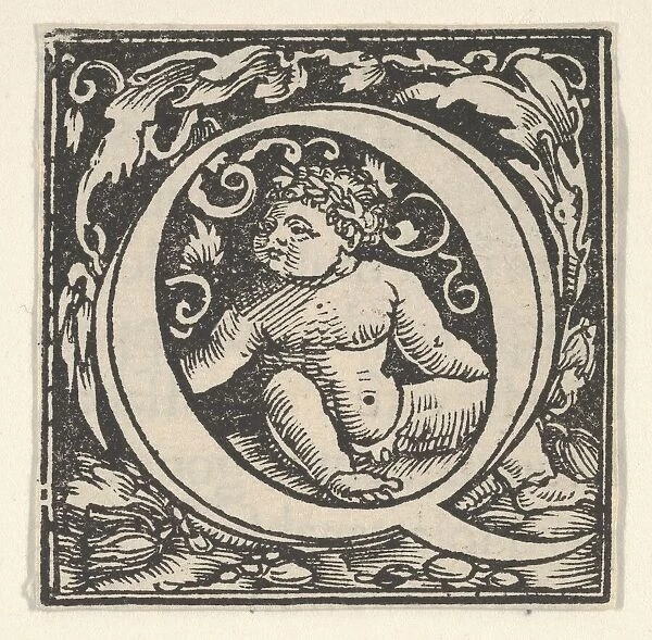 Initial letter Q with putto, ca. 1538. Creator: Heinrich Vogtherr