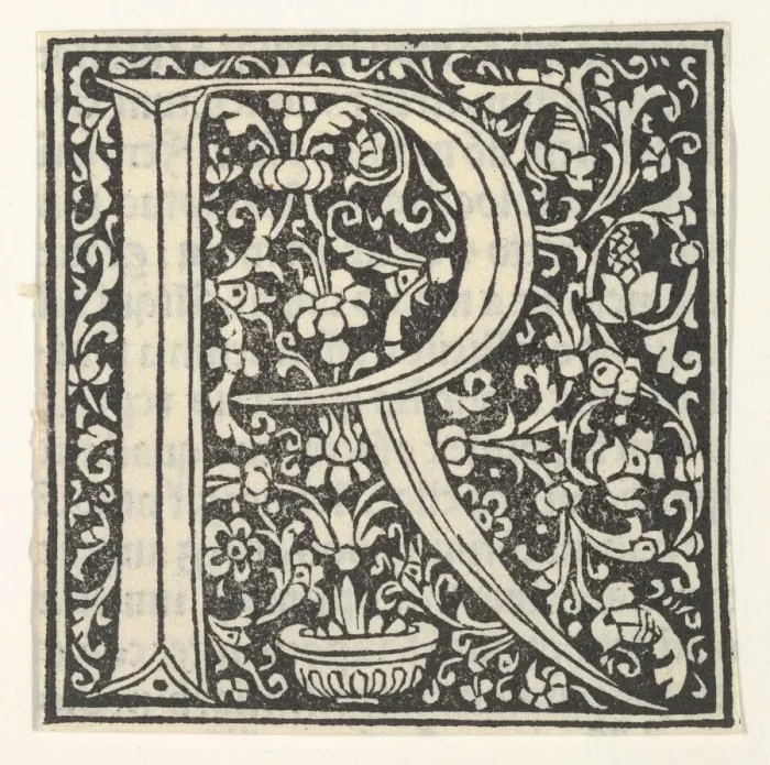 Framed Print : Initial letter R with floral pattern, 1496. 1496. Creator: Anon Framed Print : Initial letter R with floral pattern, 1496. 1496. Creator: Anon