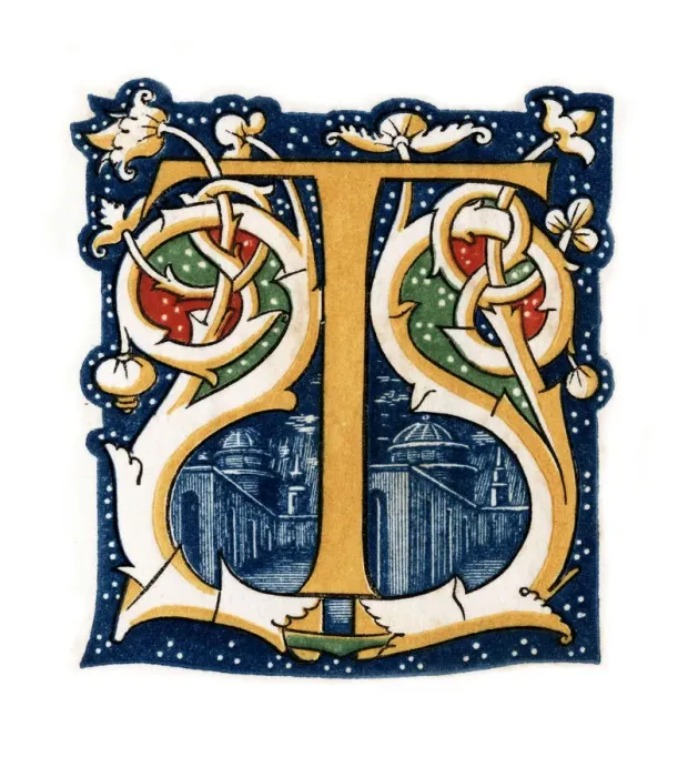 Framed Print : Initial letter T, (1843). Artist: Henry Shaw Framed Print : Initial letter T, (1843). Artist: Henry Shaw