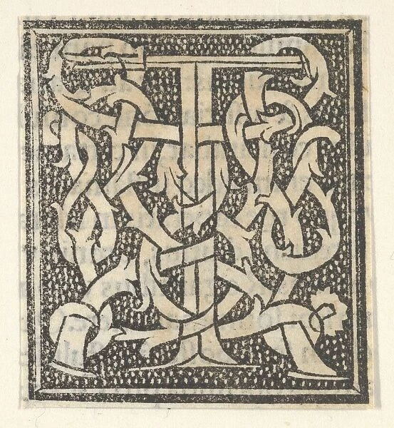 Initial letter T on patterned background, 1520. 1520. Creator: Anon