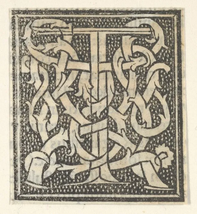 Framed Print : Initial letter T on patterned background, 1520. 1520. Creator: Anon Framed Print : Initial letter T on patterned background, 1520. 1520. Creator: Anon