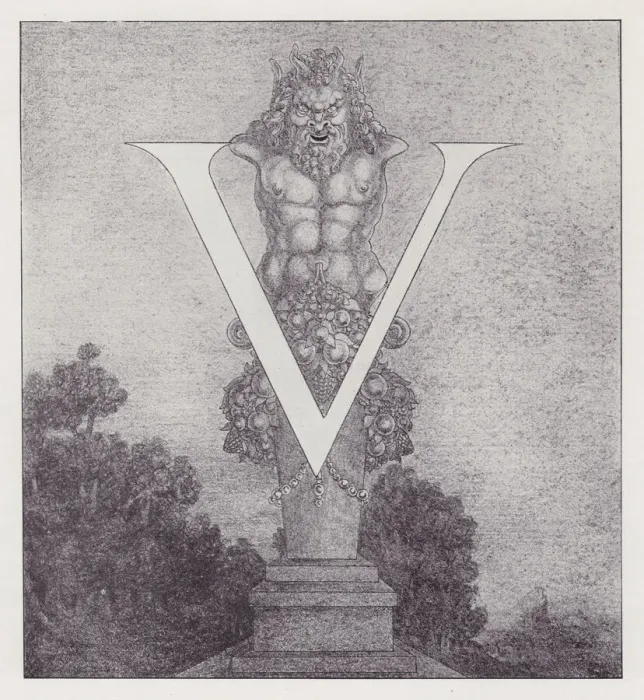 Framed Print : Initial Letter V (Satyr) to Volpone, 1898. Creator: Aubrey Beardsley Framed Print : Initial Letter V (Satyr) to Volpone, 1898. Creator: Aubrey Beardsley