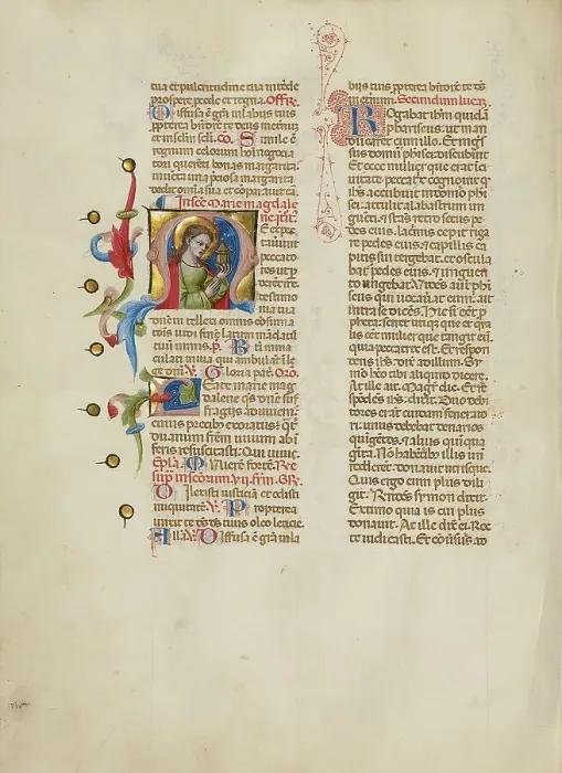 Framed Print : Initial M: Mary Magdalene; Missal, between about 1389 and 1400. Creator: Master of the Brussels Initials Framed Print : Initial M: Mary Magdalene; Missal, between about 1389 and 1400. Creator: Master of the Brussels Initials
