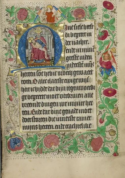 Framed Print : Initial M: The Throne of Grace Trinity; Book of Hours, Use of Utrecht, about 1460. Creator: Master of Evert Zoudenbalch Framed Print : Initial M: The Throne of Grace Trinity; Book of Hours, Use of Utrecht, about 1460. Creator: Master of Evert Zoudenbalch