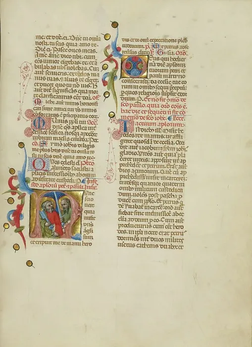 Framed Print : Initial N: Saints Peter and Paul; Missal, between about 1389 and 1400. Creator: Master of the Brussels Initials Framed Print : Initial N: Saints Peter and Paul; Missal, between about 1389 and 1400. Creator: Master of the Brussels Initials
