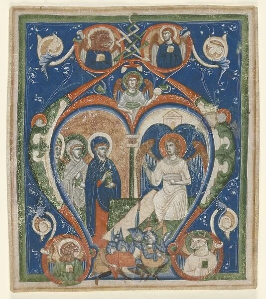 Initial A [ngelus Domini descendit] from an Antiphonary: The Three Marys at the Tomb, c1280-1300