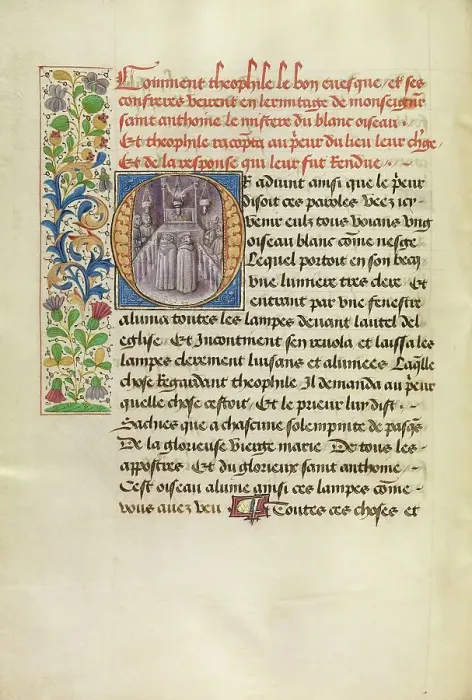 Framed Print : Initial O: The Miracle of the Birds above the Hermitage Altar, about 1465-1470. Creators: Master of the Brussels Romuleon, Workshop of the Master of the Brussels Romuleon Framed Print : Initial O: The Miracle of the Birds above the Hermitage Altar, about 1465-1470. Creators: Master of the Brussels Romuleon, Workshop of the Master of the Brussels Romuleon