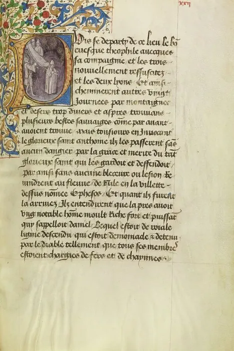 Framed Print : Initial P: A Madman Healed After Touching the Body of Saint Anthony, about 1465-1470. Creators: Master of the Brussels Romuleon, Workshop of the Master of the Brussels Romuleon Framed Print : Initial P: A Madman Healed After Touching the Body of Saint Anthony, about 1465-1470. Creators: Master of the Brussels Romuleon, Workshop of the Master of the Brussels Romuleon