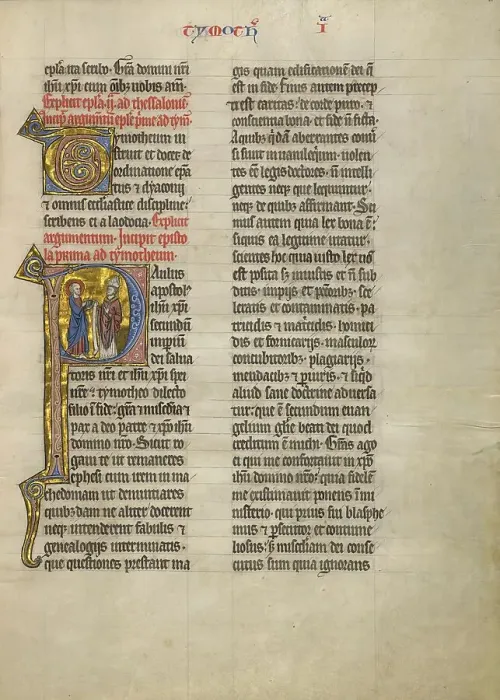 Framed Print : Initial P: Saint Paul with a Book and a Bishop; Concluding Volume of a Bible, about 1260-1270. Creator: Unknown Framed Print : Initial P: Saint Paul with a Book and a Bishop; Concluding Volume of a Bible, about 1260-1270. Creator: Unknown