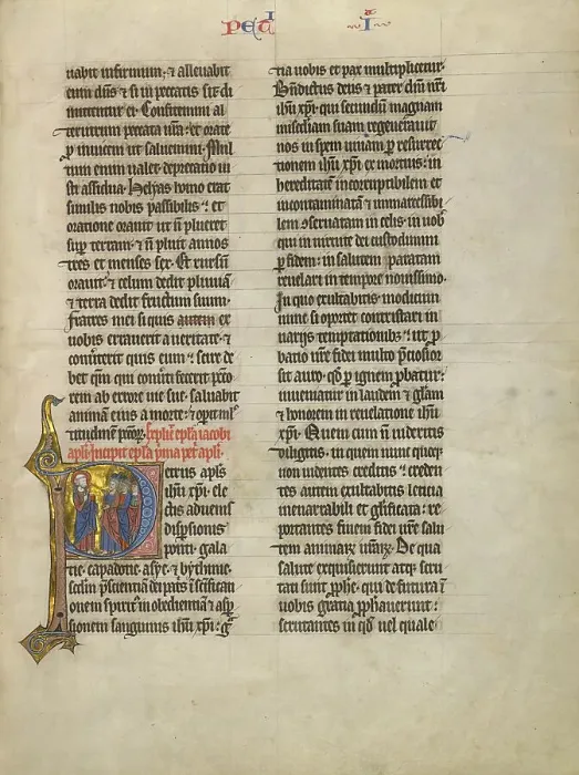 Framed Print : Initial P: Saint Peter Speaking to a Group from Judah; Concluding Volume of a Bible, about 1260-1270 Creator: Unknown Framed Print : Initial P: Saint Peter Speaking to a Group from Judah; Concluding Volume of a Bible, about 1260-1270 Creator: Unknown