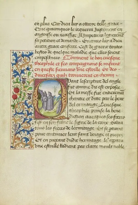 Framed Print : Initial Q: Bishop Theophilus Beholding the Stars which Will Lead Him to the Tomb... about 1465-1470 Creators: Master of the Brussels Romuleon, Workshop of the Master of the Brussels Romuleon Framed Print : Initial Q: Bishop Theophilus Beholding the Stars which Will Lead Him to the Tomb... about 1465-1470 Creators: Master of the Brussels Romuleon, Workshop of the Master of the Brussels Romuleon