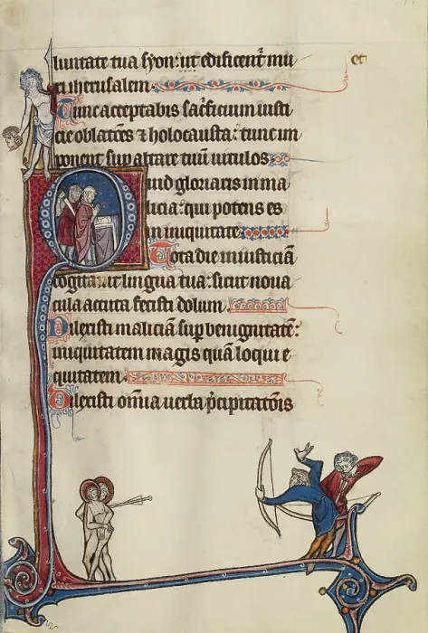 Framed Print : Initial Q: A Priest Stabbed by a Soldier; Bute Psalter, text and illumination about 1285. Creator: Bute Master Framed Print : Initial Q: A Priest Stabbed by a Soldier; Bute Psalter, text and illumination about 1285. Creator: Bute Master