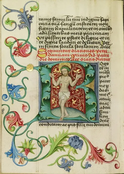 Framed Print : Initial R: The Man of Sorrows; Prayer Book, about 1470-1480. Creator: Workshop of Valentine Noh Framed Print : Initial R: The Man of Sorrows; Prayer Book, about 1470-1480. Creator: Workshop of Valentine Noh