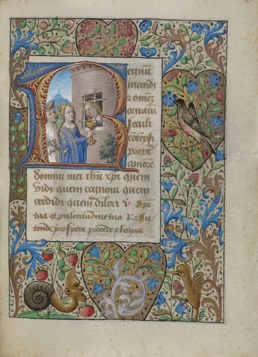 Framed Print : Initial R: Saint Avia in Prison Receiving Communion from the Virgin; Book of Hours, about 1480-1490. Creator: Georges Trubert Framed Print : Initial R: Saint Avia in Prison Receiving Communion from the Virgin; Book of Hours, about 1480-1490. Creator: Georges Trubert