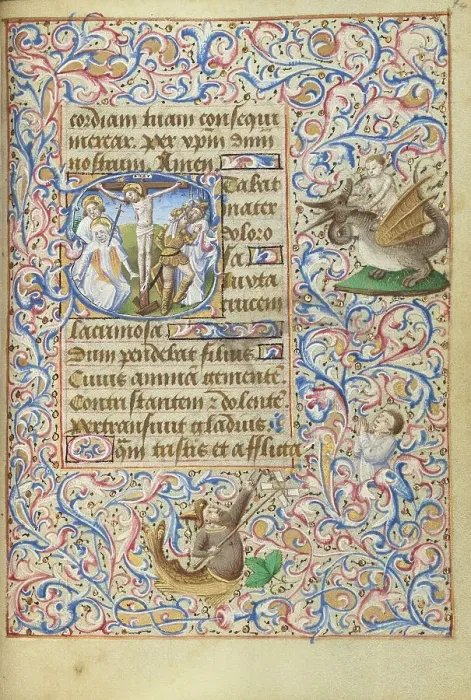 Framed Print : Initial S: The Crucifixion with the Virgin's Heart Pierced by a Sword; Hours of Simon de Varie, 1455 Creator: Master of Jean Rolin II Framed Print : Initial S: The Crucifixion with the Virgin's Heart Pierced by a Sword; Hours of Simon de Varie, 1455 Creator: Master of Jean Rolin II