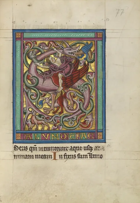 Framed Print : Initial S: A Griffin and Rider; Psalter, about 1240-1250. Creator: Unknown Framed Print : Initial S: A Griffin and Rider; Psalter, about 1240-1250. Creator: Unknown