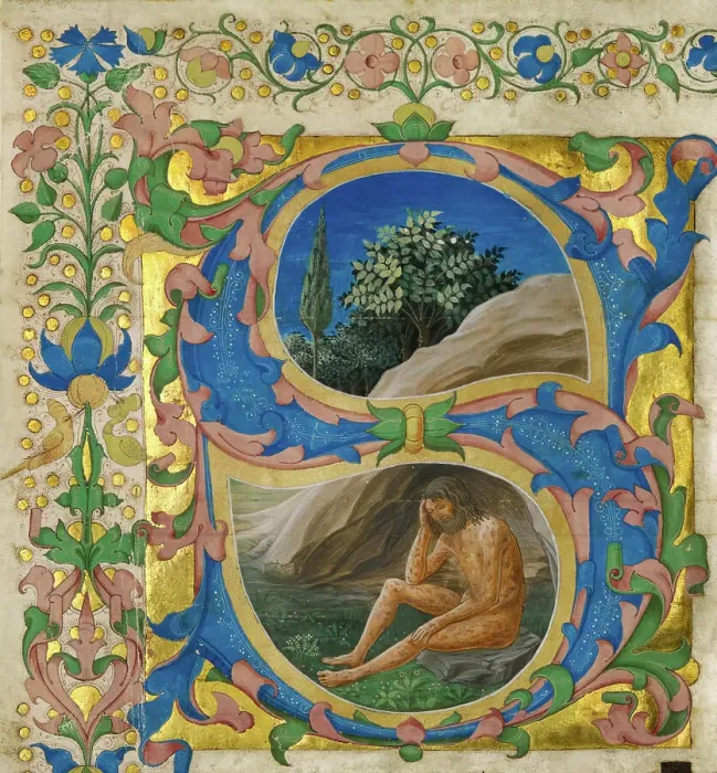 Framed Print : Initial S: Job, cutting from a choir book, third quarter of 15th century. Creator: Francesco di Antonio del Chierico Framed Print : Initial S: Job, cutting from a choir book, third quarter of 15th century. Creator: Francesco di Antonio del Chierico