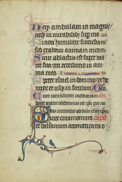 Framed Print : Initial S: A Nimbed Woman Leading a Boy by the Hand; Ruskin Hours, about 1300. Creator: Unknown Framed Print : Initial S: A Nimbed Woman Leading a Boy by the Hand; Ruskin Hours, about 1300. Creator: Unknown