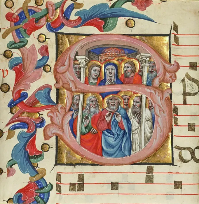 Framed Print : Initial S: Pentecost, about 1394-1402. Creator: Niccolo di Giacomo da Bologna Framed Print : Initial S: Pentecost, about 1394-1402. Creator: Niccolo di Giacomo da Bologna
