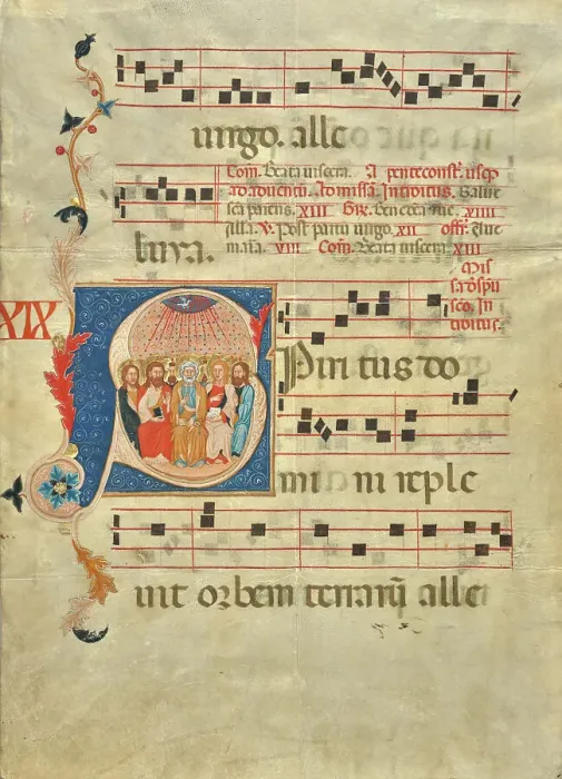 Framed Print : Initial S: Pentecost (leaf from a gradual), about 1330-1340. Creator: Vanni di Baldolo Framed Print : Initial S: Pentecost (leaf from a gradual), about 1330-1340. Creator: Vanni di Baldolo