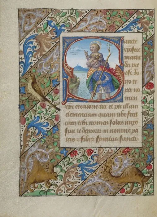 Framed Print : Initial S: Saint Christopher; Book of Hours, about 1480-1490. Creator: Georges Trubert Framed Print : Initial S: Saint Christopher; Book of Hours, about 1480-1490. Creator: Georges Trubert