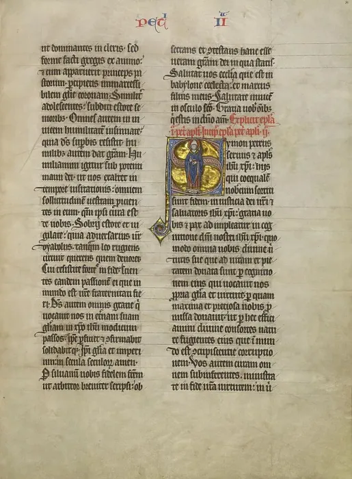 Framed Print : Initial S: Saint Peter with a Key; Concluding Volume of a Bible, about 1260-1270. Creator: Unknown Framed Print : Initial S: Saint Peter with a Key; Concluding Volume of a Bible, about 1260-1270. Creator: Unknown