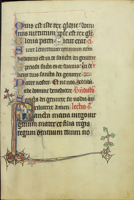 Framed Print : Initial S: The Virgin and Child with Two Men in Prayer; Ruskin Hours, about 1300. Creator: Unknown Framed Print : Initial S: The Virgin and Child with Two Men in Prayer; Ruskin Hours, about 1300. Creator: Unknown
