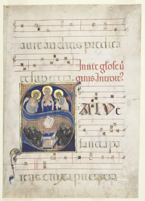 Framed Print : Initial S[alve sancta parens] with the Virgin Adored by Angels, and Singing Benedictine Monks