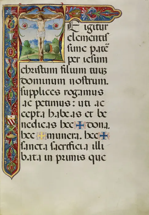 Framed Print : Initial T: The Crucifixion, about 1520. Creator: Matteo da Milano Framed Print : Initial T: The Crucifixion, about 1520. Creator: Matteo da Milano