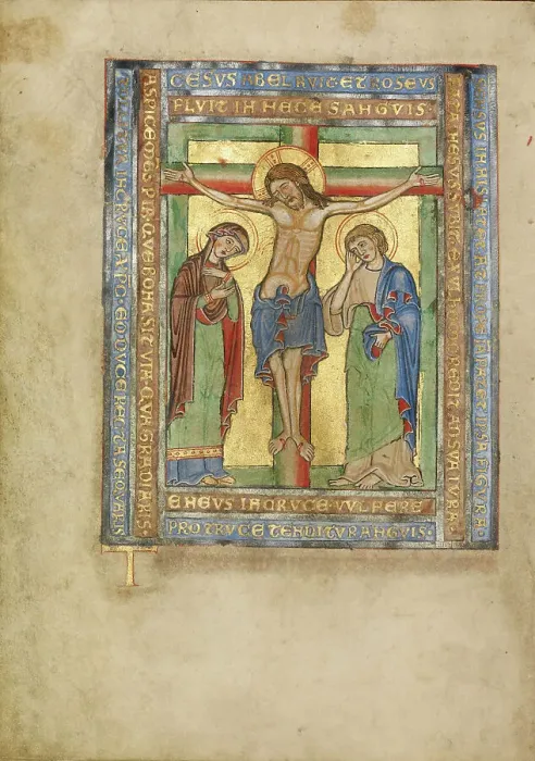 Framed Print : Initial T: The Crucifixion; Missal, about 1180. Creator: Unknown Framed Print : Initial T: The Crucifixion; Missal, about 1180. Creator: Unknown
