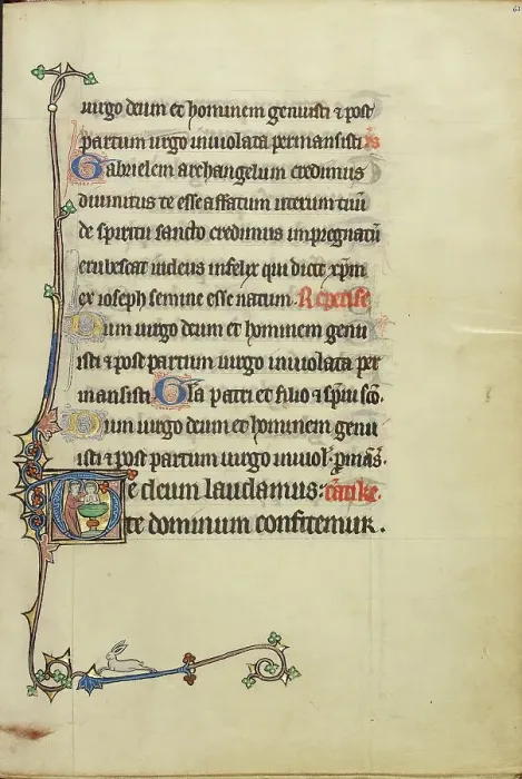 Framed Print : Initial T: A Nimbed Cleric Baptizing Another Nimbed and Tonsured Cleric... about 1300. Creator: Unknown Framed Print : Initial T: A Nimbed Cleric Baptizing Another Nimbed and Tonsured Cleric... about 1300. Creator: Unknown