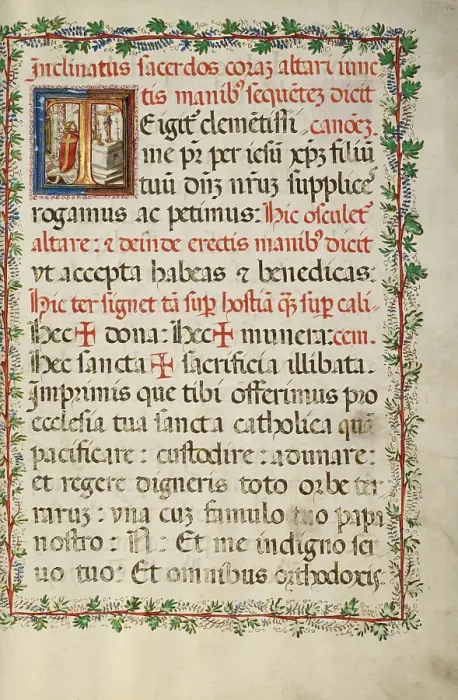 Framed Print : Initial T: A Priest Celebrating Mass; Missal of Bishop Antonio Scarampi, 1567. Creator: Fra Vincentius a Fundis Framed Print : Initial T: A Priest Celebrating Mass; Missal of Bishop Antonio Scarampi, 1567. Creator: Fra Vincentius a Fundis