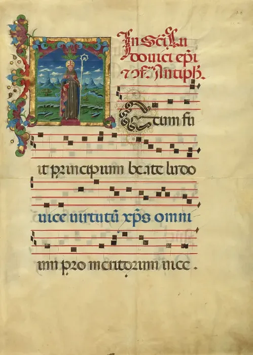 Framed Print : Initial T: Saint Louis of Toulouse, about 1453-1463. Creator: Franco dei Russi Framed Print : Initial T: Saint Louis of Toulouse, about 1453-1463. Creator: Franco dei Russi