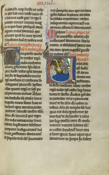 Framed Print : Initial V: An Angel before Micah; Marquette Bible, about 1270. Creator: Unknown Framed Print : Initial V: An Angel before Micah; Marquette Bible, about 1270. Creator: Unknown
