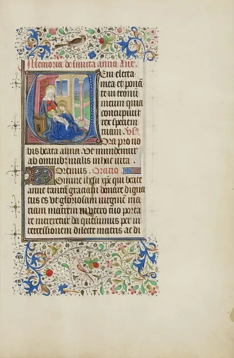 Framed Print : Initial V: The Virgin and Child with Saint Anne; Llangattock Hours, 1450s. Creator: Master of the Llangattock Hours Framed Print : Initial V: The Virgin and Child with Saint Anne; Llangattock Hours, 1450s. Creator: Master of the Llangattock Hours