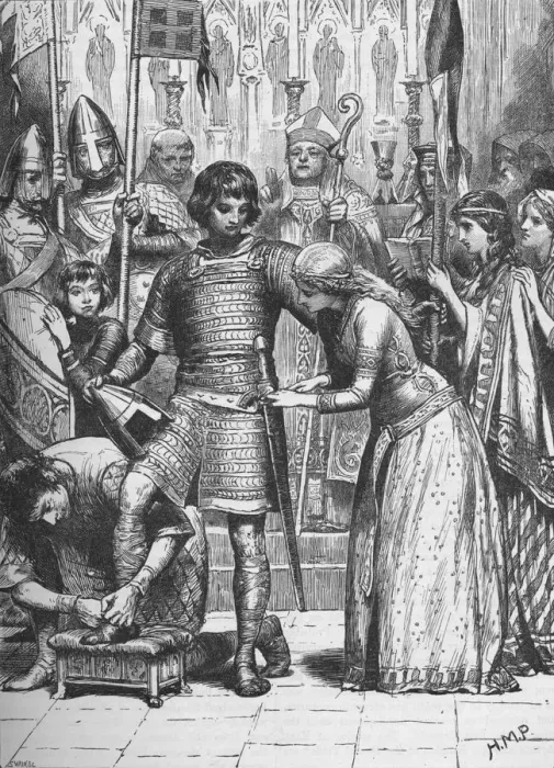 Framed Print : Initiation into the Order of Knighthood, 1905. Artist: HMP Framed Print : Initiation into the Order of Knighthood, 1905. Artist: HMP
