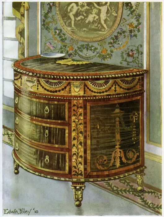 Framed Print : Inlaid satinwood commode with ormolu mounts, 1911-1912. Artist: Edwin Foley