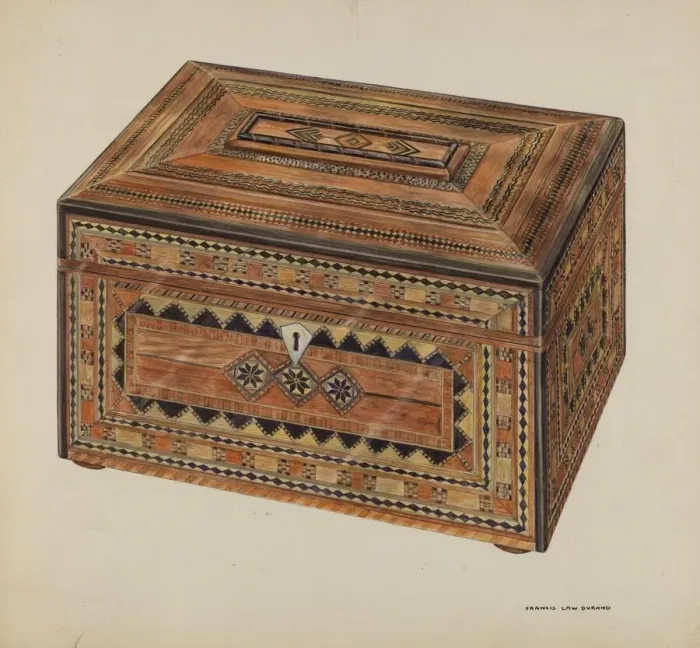Framed Print : Inlaid Sewing Box, c. 1937. Creator: Francis Law Durand Framed Print : Inlaid Sewing Box, c. 1937. Creator: Francis Law Durand