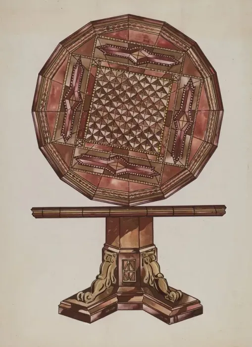 Framed Print : Inlaid Wood Table, c. 1936. Creator: Sebastian Simonet Framed Print : Inlaid Wood Table, c. 1936. Creator: Sebastian Simonet