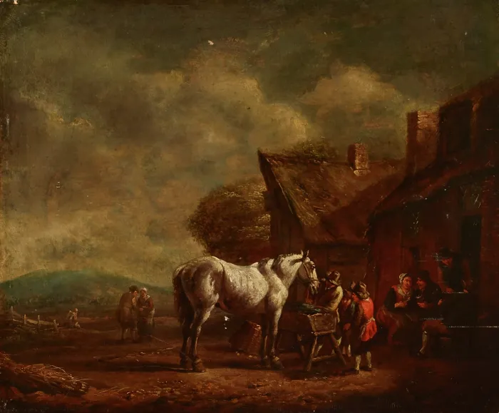 Framed Print : In Front of the Inn, 18th century. Creator: Unknown Framed Print : In Front of the Inn, 18th century. Creator: Unknown