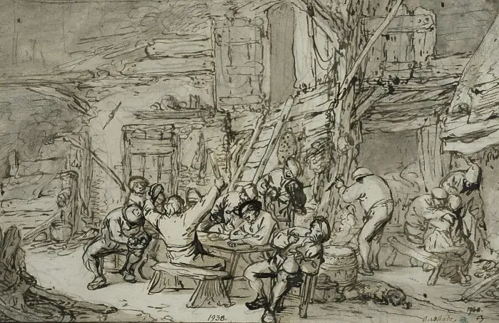 Framed Print : Inn interior with violin player, c.1640-1645. Creator: Adriaen van Ostade Framed Print : Inn interior with violin player, c.1640-1645. Creator: Adriaen van Ostade
