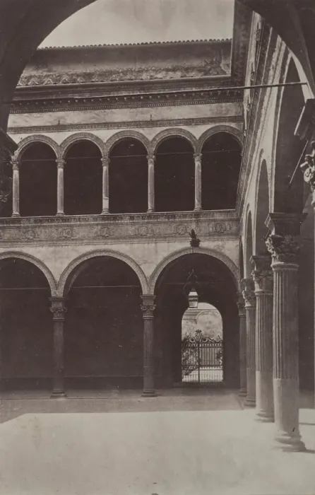 Framed Print : Inner courtyard, Palazzo Bevilacqua, Bologna, between 1880-1886. Creator: Giorgio Sommer Framed Print : Inner courtyard, Palazzo Bevilacqua, Bologna, between 1880-1886. Creator: Giorgio Sommer