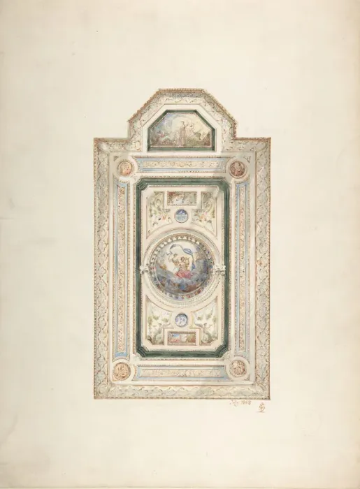 Framed Print : Inscribed drawing with monogram of Sang, of a ceiling design, July 1868, 1868 Framed Print : Inscribed drawing with monogram of Sang, of a ceiling design, July 1868, 1868