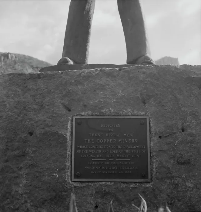 Framed Print : Inscription on monument dedicated to the copper miners of Arizona, Bisbee, Arizona, 1937. Creator: Dorothea Lange Framed Print : Inscription on monument dedicated to the copper miners of Arizona, Bisbee, Arizona, 1937. Creator: Dorothea Lange