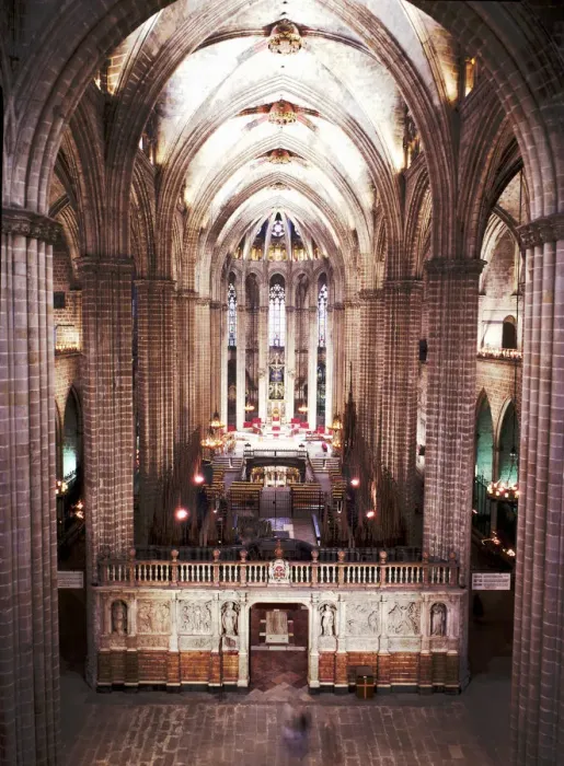 Framed Print : Inside of the Barcelona Cathedral, detail of the main altar and choir of the 13th Framed Print : Inside of the Barcelona Cathedral, detail of the main altar and choir of the 13th