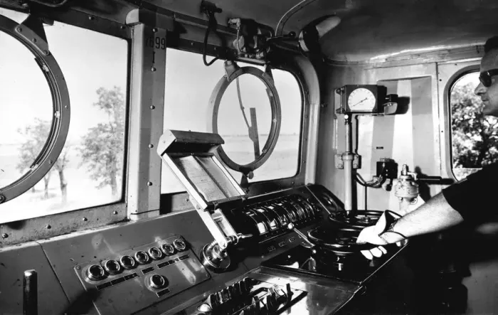 Framed Print : Inside the cab of an electric locomotive, 1950 Framed Print : Inside the cab of an electric locomotive, 1950